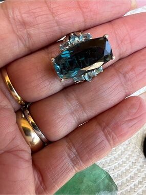 Chuck Clemency STS Teal Blue Tourmaline & Genuine Topaz Stones Cocktail Ring